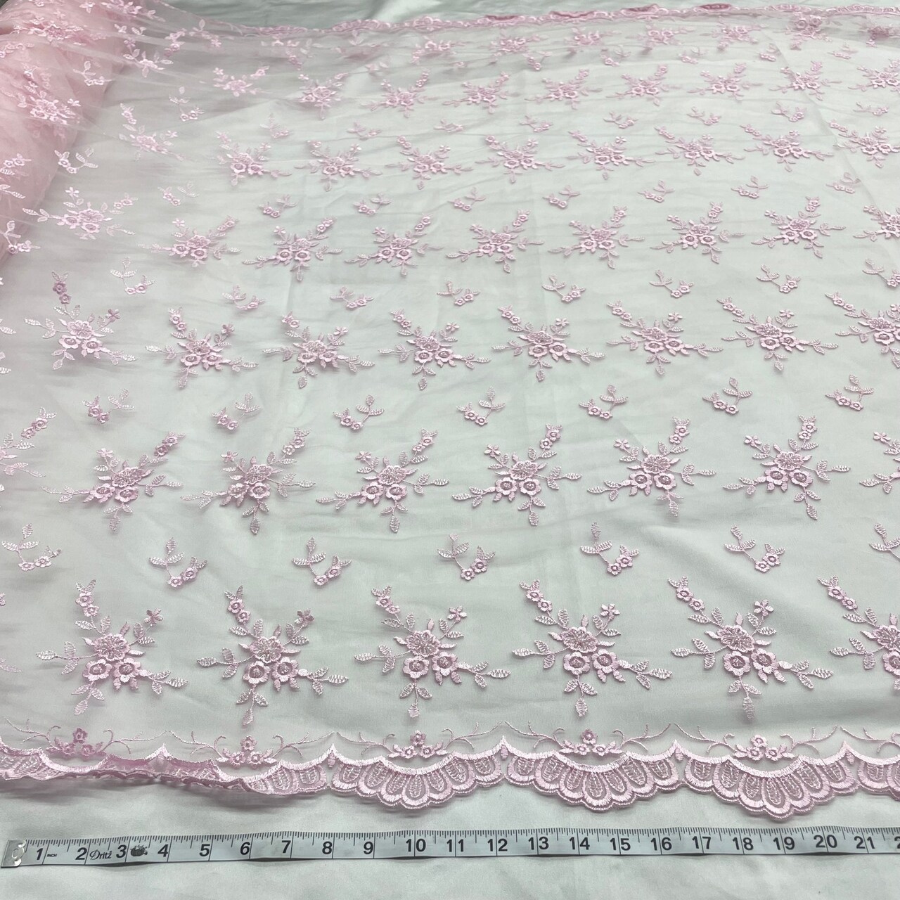 1 Yard Peach Beaded Lace Fabric Embroidered Polyester Net Mesh 53 Inch Width